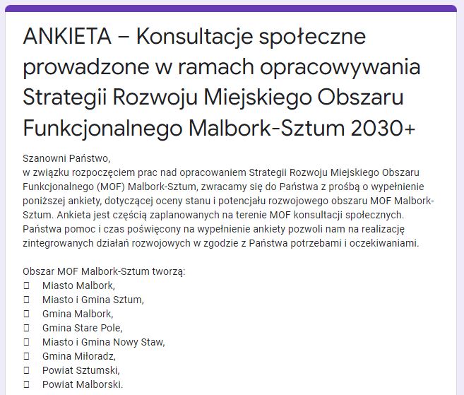 Ankieta dotycząca aktualnego stanu MOF Malbork - Sztum